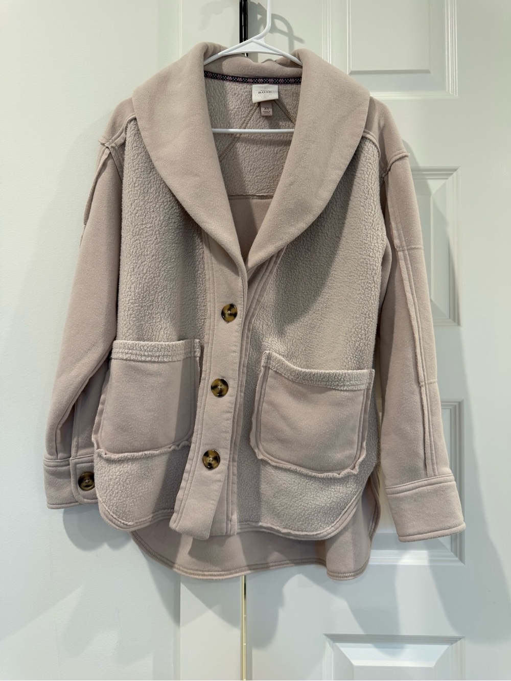 Pink Rose Oversized Fleece Cardigan in Light Beige women’s size XS